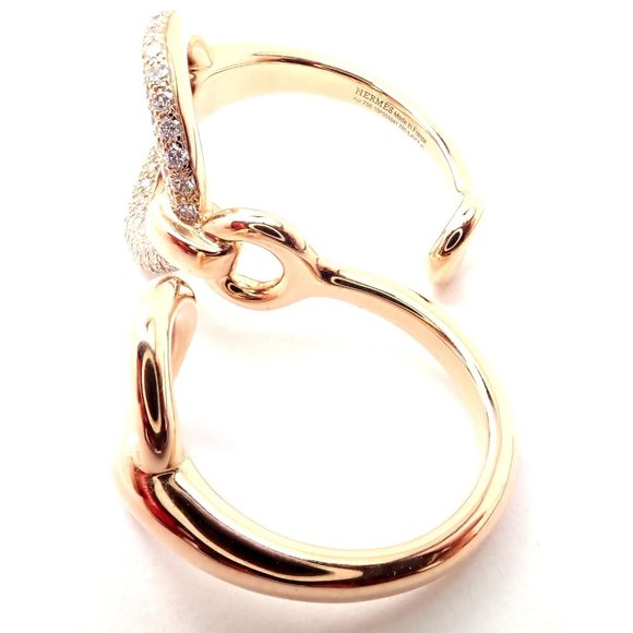 Authentic! Hermes 18k Rose Gold Diamond Filet d'Or Large Model Double Band Ring - Picture 5 of 10